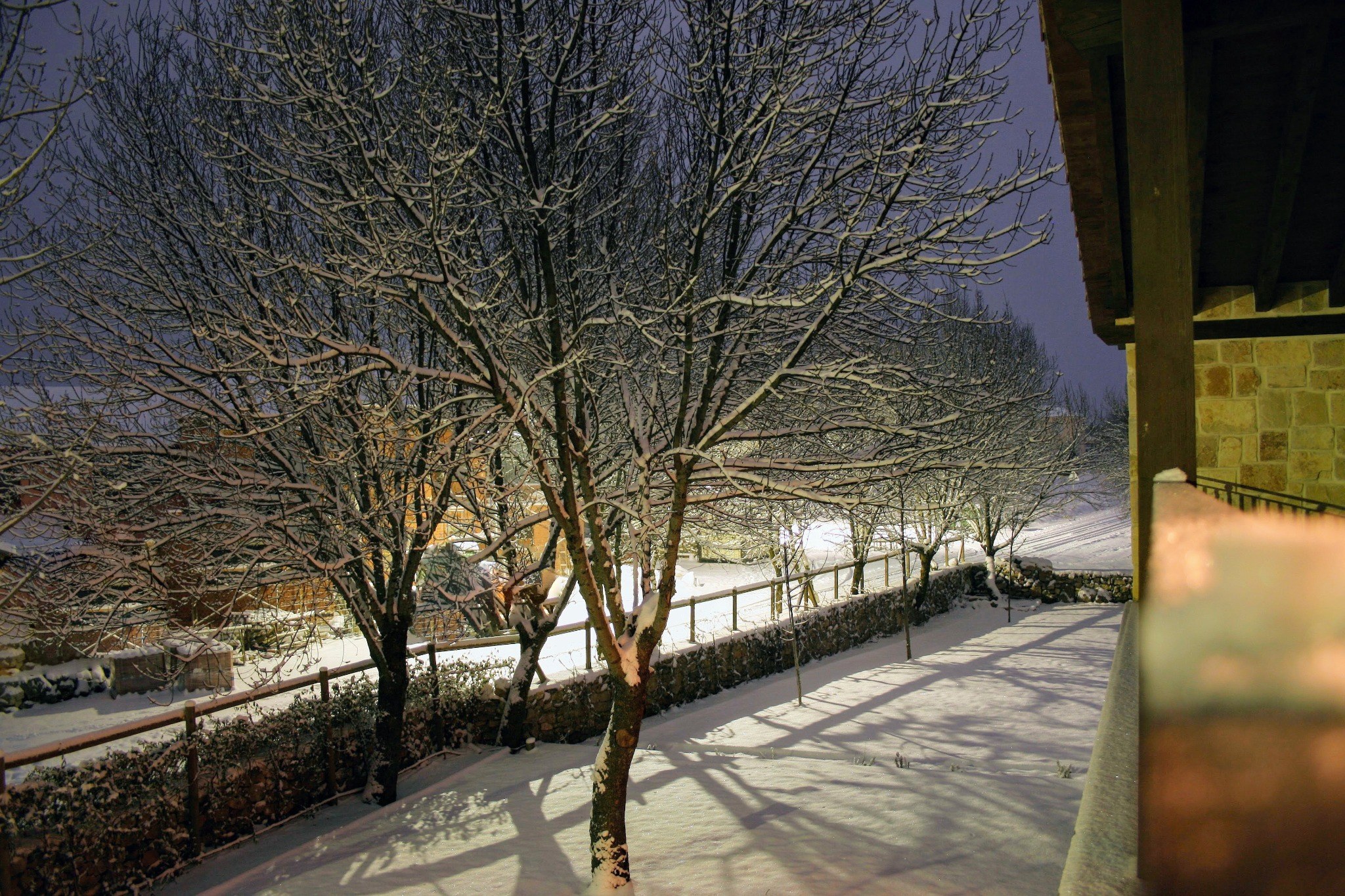 Vista nocturna de invierno en El Hogar del Fresno Premium